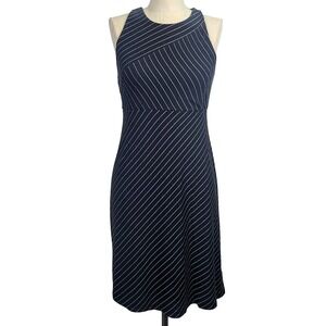 Athleta Tank Dress S Black‎ White Pinstripe Soft Stretch Sleeveless Knee Length